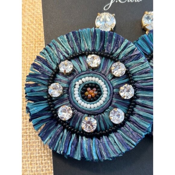 J. Crew Raffia Fringe Disc Earrings in Blue Green- NWT - Picture 5 of 6